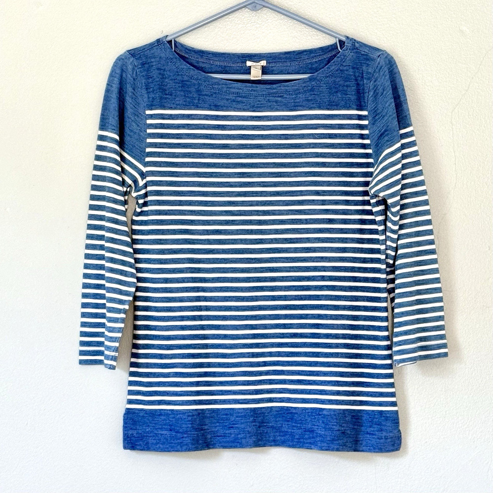 J. Crew Top Womens Size Small Blue White Striped 3/4 Sleeves Nautical Capsule